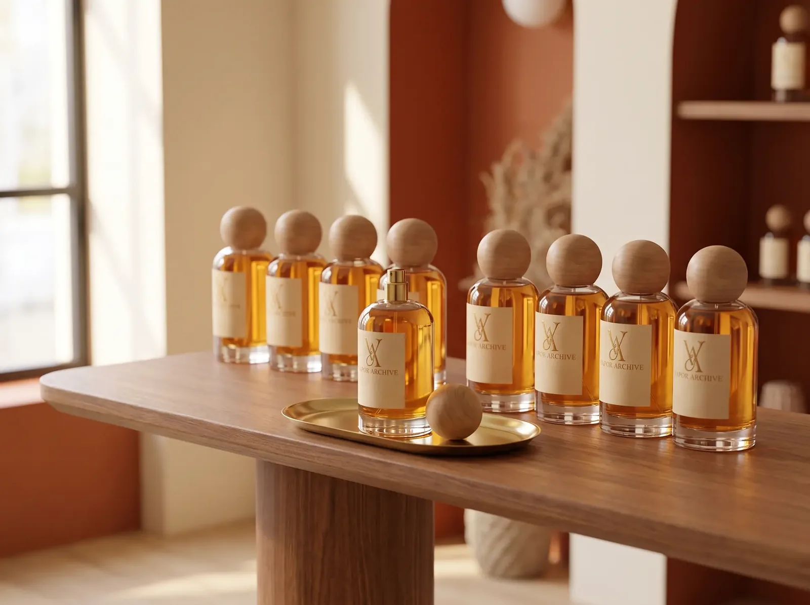 Rows of perfume oil bottles in the Vapor Archive shop, Lagos